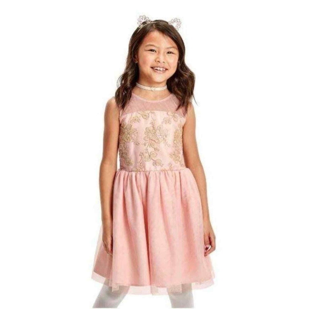 NWT CP Tulle Dress Girls Pink Gold‎ Embroidered Party Holiday Sleeveless Formal